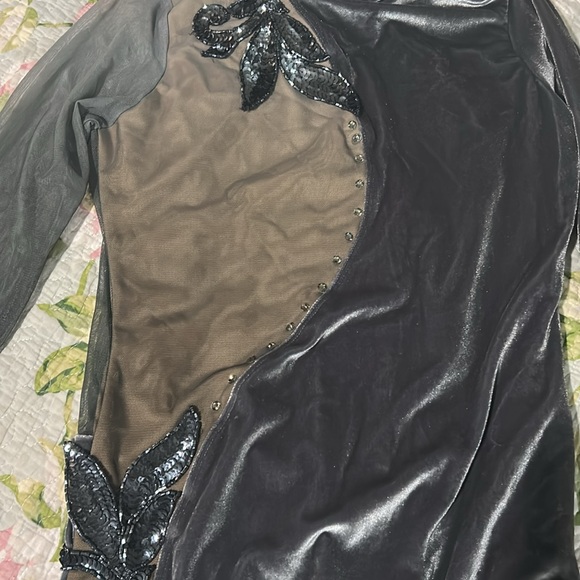 Ilógea leotard body suit gray/ silver long sleeve mesh appliquéd sz l custom - Picture 5 of 8